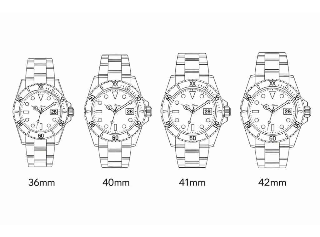 rolex replica watch size comparison 36mm 40mm 41mm 42mm